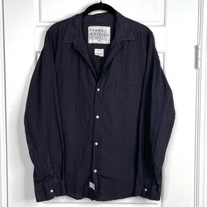 FRANK & EILEEN Barry Tailored Button Up Shirt 100% Cotton Black Sheer Stripe XL